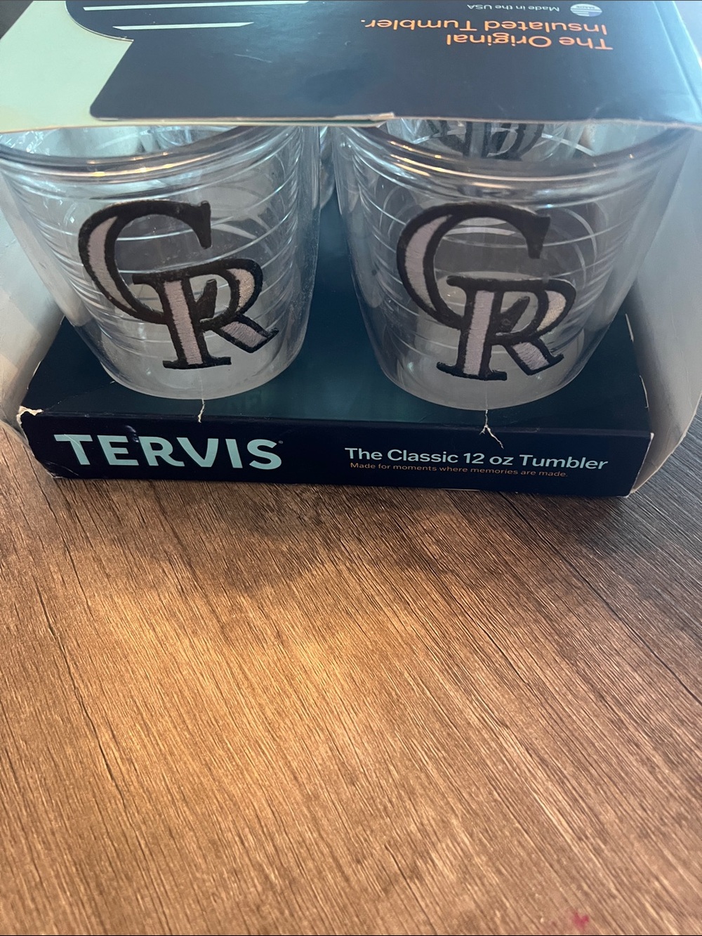 tervis clear 12 oz tumblers with black Colorado Rockies CR logo - set of 4
